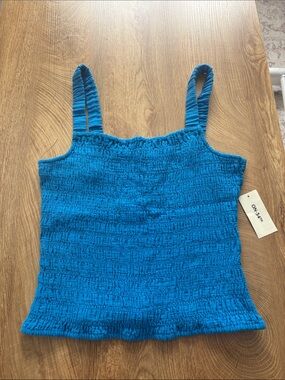 On 34th Bright Blue Smocked Crop Top